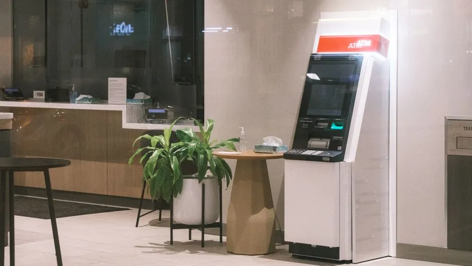 ATM machine in a bank branch lobby